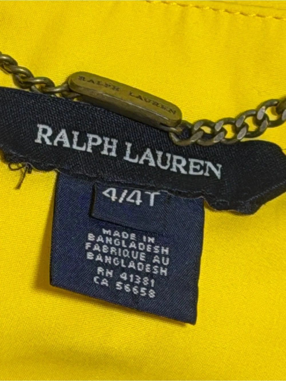 Ralph Lauren Girls Yellow Hooded Raincoat Jacket 4T Cotton Button Front Hood